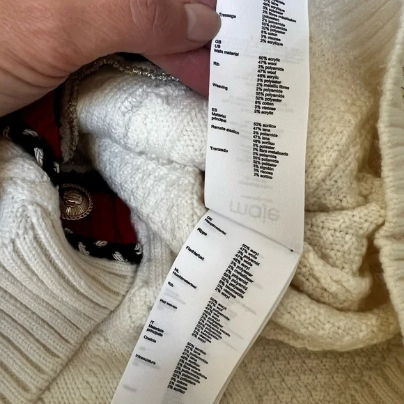 New Maje White Cardigan with Red and Black Trim Wool L - Picture 8 of 8